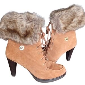 Michael Kors Brown Fur-Trimmed Heeled Boots